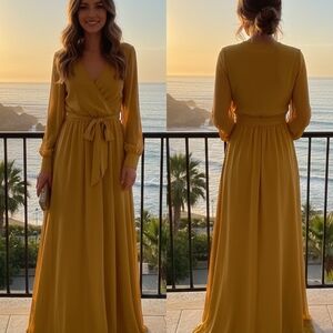 Elegant Mustard Wrap Dress